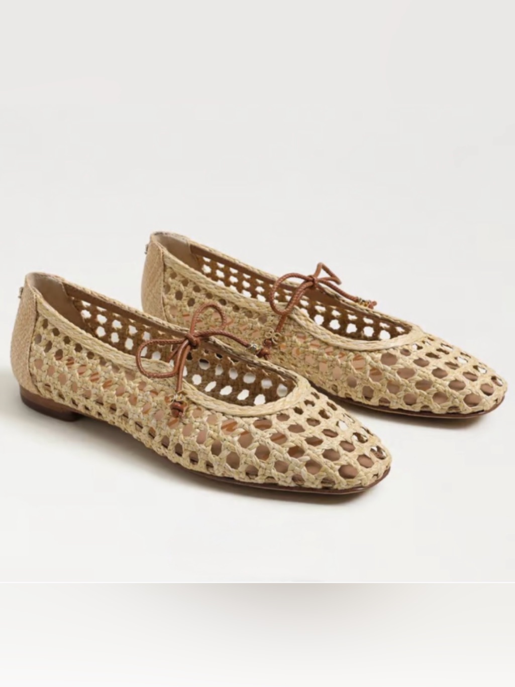 New Unworn Sam Edelman Marcie Woven Ballet Flats Beige With Tan Tie - Size 7.5m
